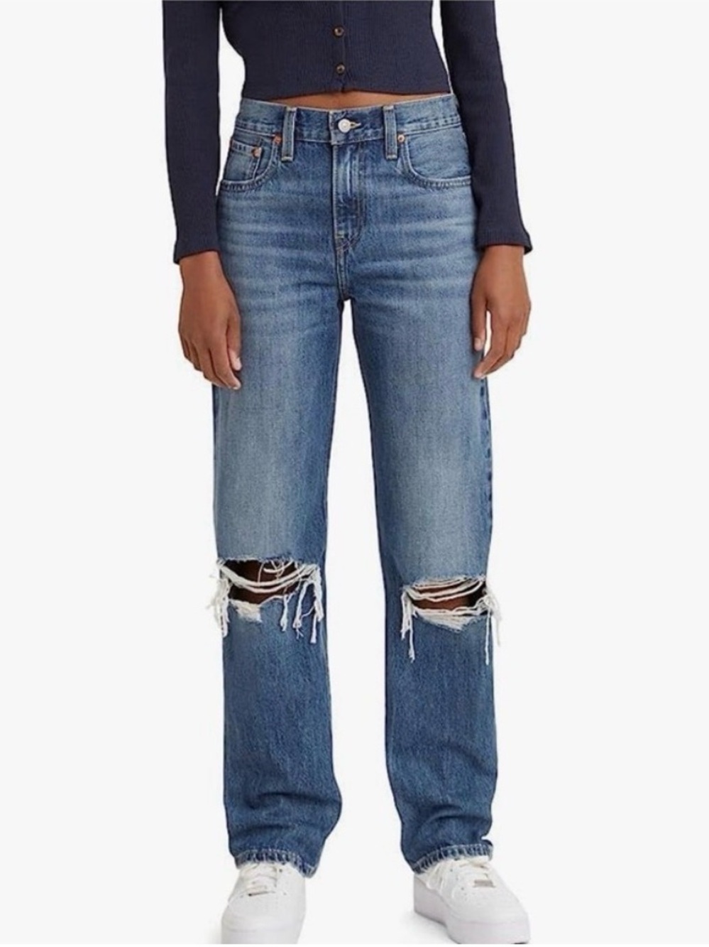 NWT Low Pro Levi's Women's Distressed Blue Straight-Leg Jeans Sz 29